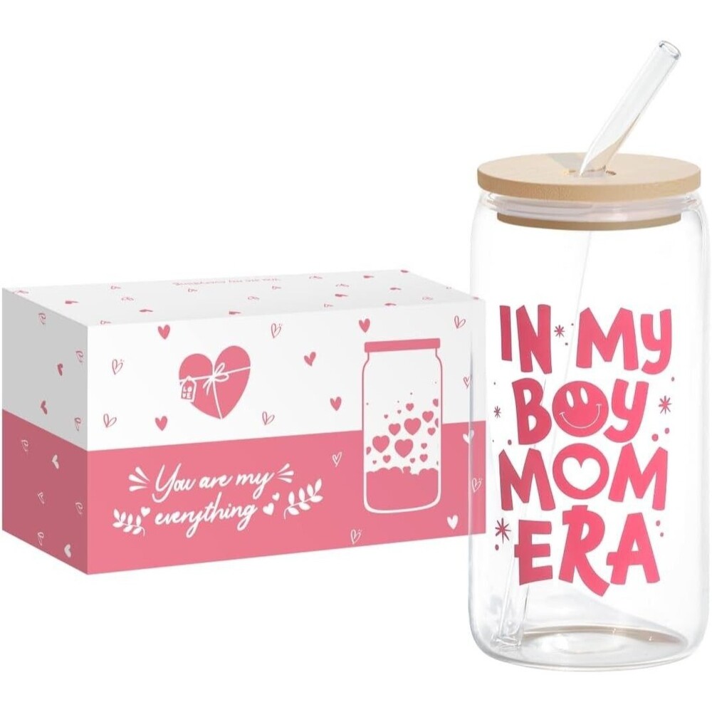 Glass Jug with Straw Newborn 16oz Mom Cup Baby Shower Gifts for Boys Mom